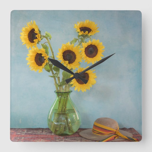 Sunflowers in vase on table square wall clock (Front)