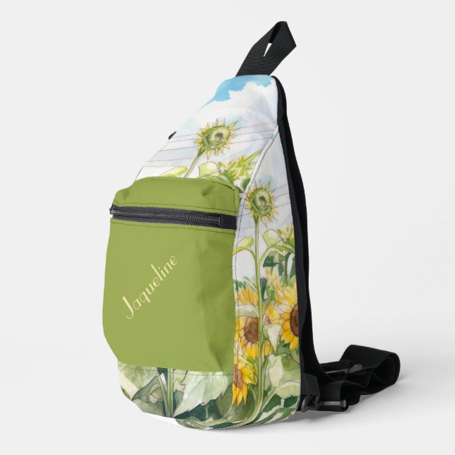 Sunflowers In Yellow Brown and Green Background Sling Bag (Right Corner)
