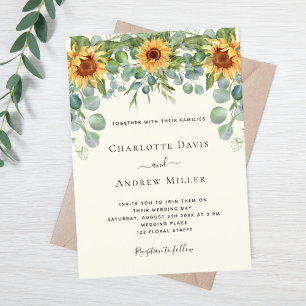 Sunflowers ivory eucalyptus greenery invitation