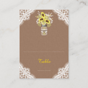Sunflowers Lace Jar Rustic Wedding Place Cards