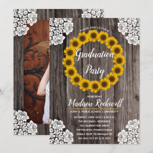 Sunflowers   Lace Photo Graduation Party Invitation