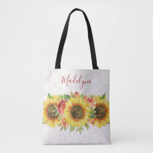 Sunflowers Lace Watercolor Floral Tote Bag