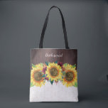 Sunflowers Lace Wood Burgundy Flowers Bridesmaid Tote Bag<br><div class="desc">This pretty bridesmaid sunflower tote bag features watercolor sunflowers and burgundy roses,  flowers and foliage with faux wood and lace design. Personalise it with a name or initials.</div>