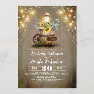 Sunflowers Lantern Rustic Fall Engagement Party Invitation