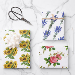 sunflowers, Lavander roses Wrapping Paper Sheet