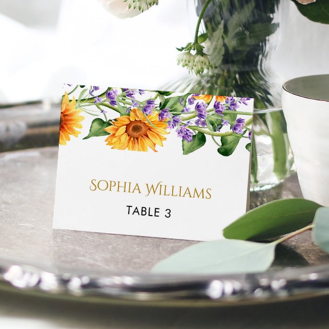 Sunflowers & Lavander Rustic Wedding Place Card (Creator Uploaded)