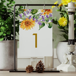 Sunflowers & Lavander Table 1 Wedding Table Number