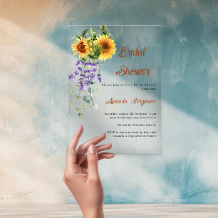 Sunflowers lavender florals clear Bridal Shower Acrylic Invitations