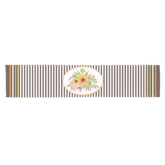 Sunflowers, leaves, fall berries and stripes short table runner (Horizontal)