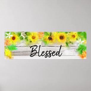 *~* Sunflowers Lemons Oranges Rustic Wood Blessed Poster