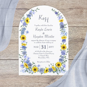 Sunflowers & Light Blue Rose Garden Wedding Arches Invitation