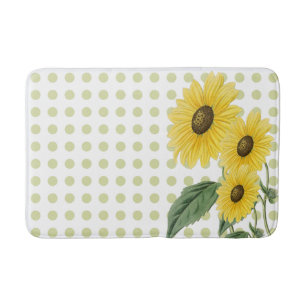 Sunflowers Light Green Polkadots on White Custom  Bath Mat