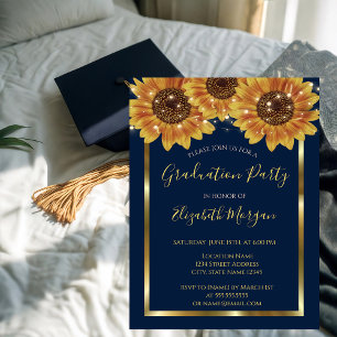 Sunflowers,Lights, Wood, Frame Graduation Party Invitation