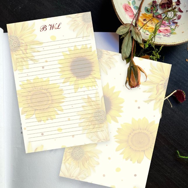 Sunflowers Lined Monogram Writing Paper (Creator Uploaded)