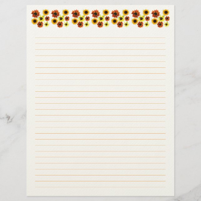 Sunflowers Lined Stationery Paper Custom Letterhead (Front)