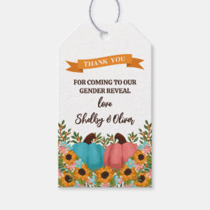 Sunflowers Little Pumpkin Gender Reveal Thank You Gift Tags