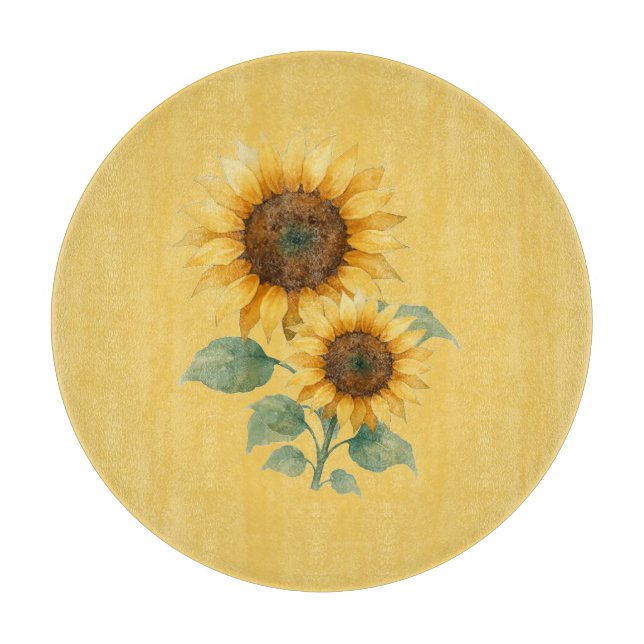 Sunflowers lovers gift Glass Cutting Board (Front)