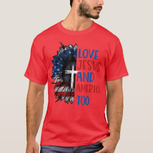Sunflowers Loves Jesus And America Too 4th Of July T-Shirt