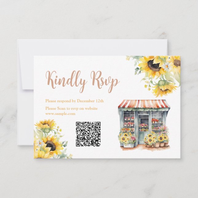 Sunflowers Market Bridal Shower QR Rsvp Card (Front)