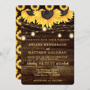 Sunflowers Mason Jar Lights Wedding Invitation