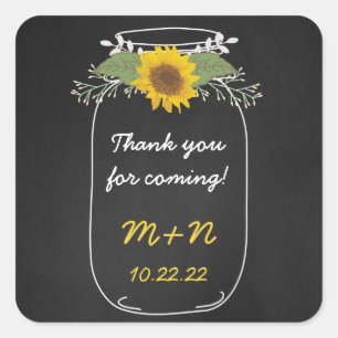 Sunflowers Mason Jar thank you wedding favour Square Sticker