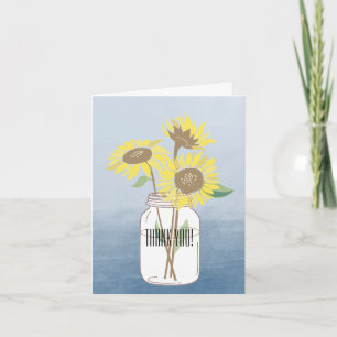 Sunflowers Mason Jar Watercolor Thank You Card