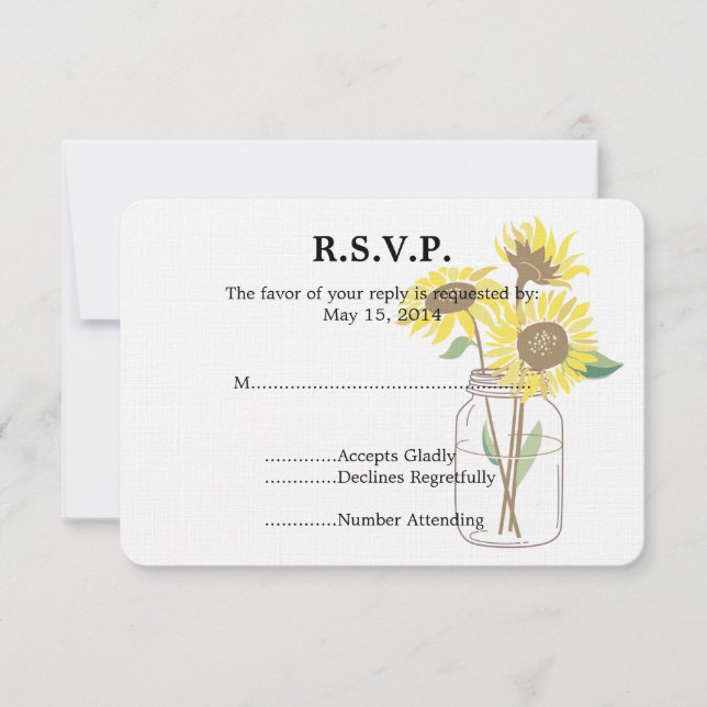 Sunflowers Mason Jar  Wedding RSVP Card (Front)