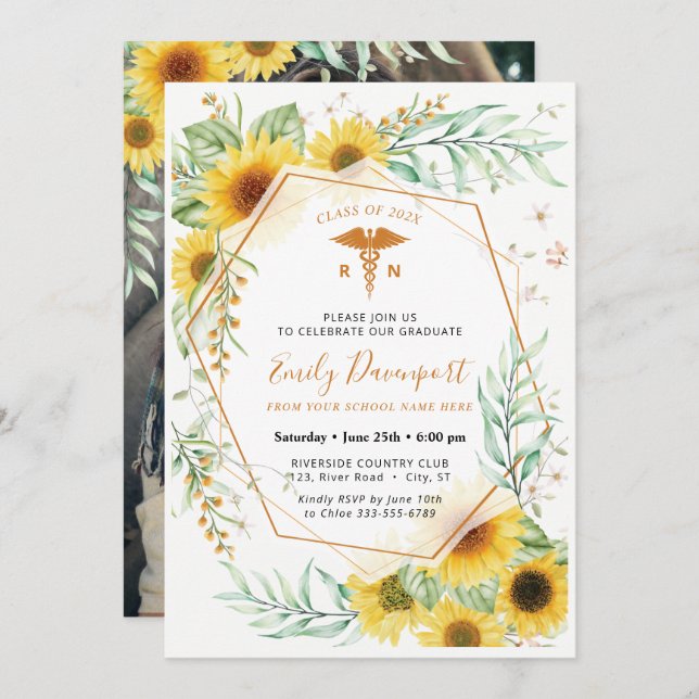 Sunflowers Medical Logo Invitation Greenery (Front/Back)