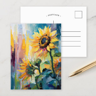 Sunflowers Modern Abstract Floral Painting Postcard