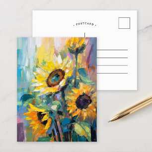 Sunflowers Modern Abstract Floral Painting Postcard