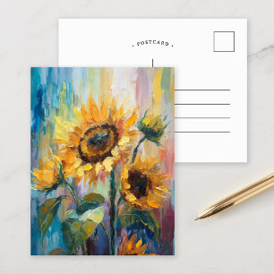 Sunflowers Modern Abstract Floral Painting Postcard