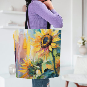 Sunflowers Modern Abstract Floral Painting Tote Bag