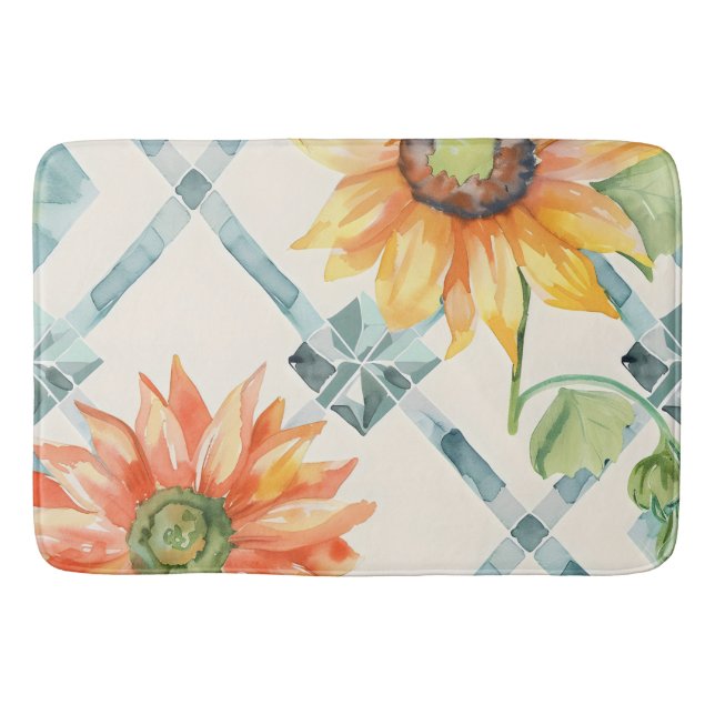 Sunflowers Modern Distressed floral Bath Mat (Front)