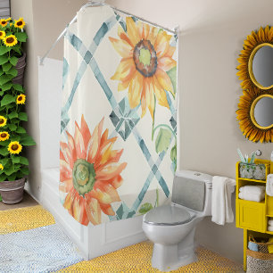 Sunflowers Modern Distressed floral Shower Curtain