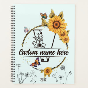 Sunflowers monogram butterflies letter I Planner