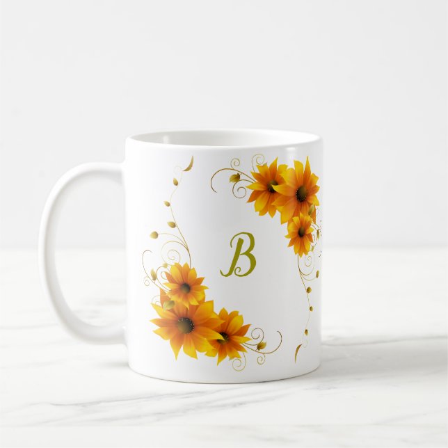 SunFlowers Monogram Coffee Mug (Left)