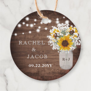 Sunflowers Monogram Jar Lights Rustic Wedding Favour Tags