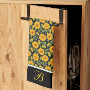 Sunflowers monogram Kitchen Towel