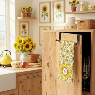 Sunflowers monogram Kitchen Towel