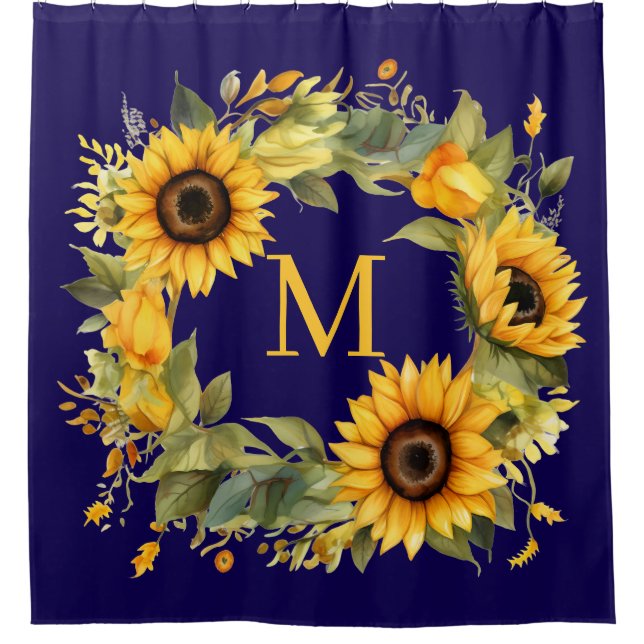 Sunflowers Monogram Shower Curtain (Front)