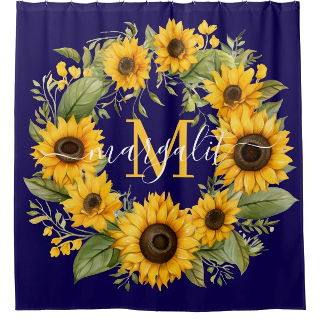 Sunflowers Monogram Shower Curtain (Front)