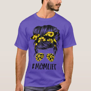 Sunflowers Mum Life Mum Skull Bun Hair Sunglasses  T-Shirt