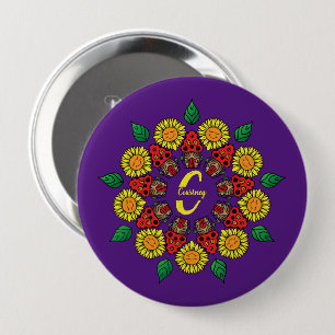 Sunflowers & Mushrooms Personalised Mandala Purple 10 Cm Round Badge