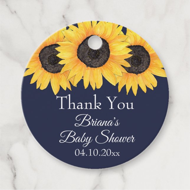 Sunflowers Navy Baby Shower  Favour Tags (Front)