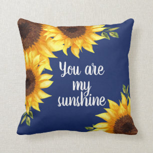 Sunflowers Navy Blue Chic You Are My Sunshine Cushion