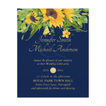 Sunflowers Navy Blue Country Floral Wedding Invite