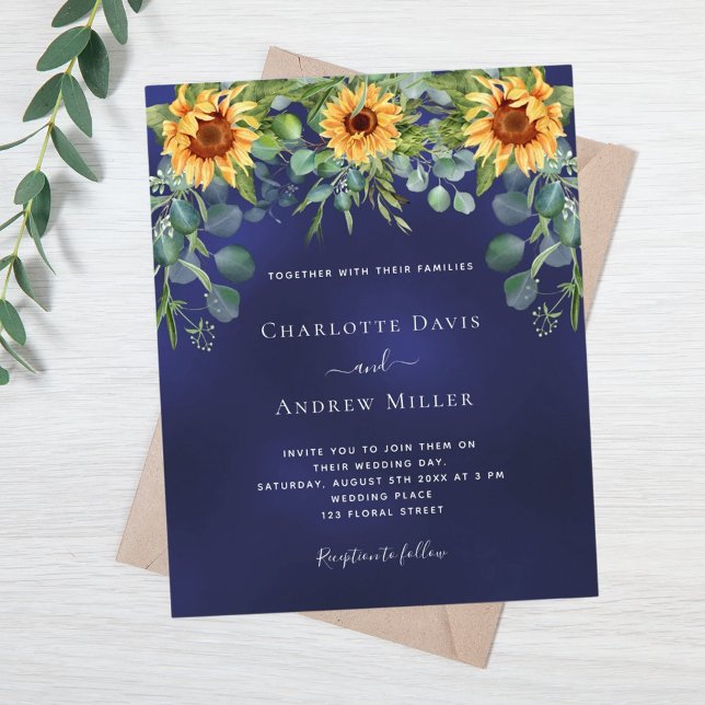 Sunflowers navy blue eucalyptus invitation (Creator Uploaded)