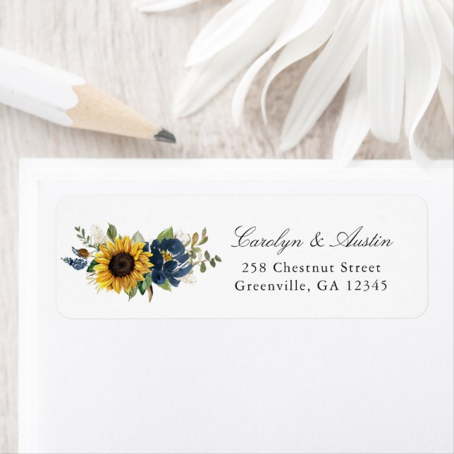 Sunflowers Navy Blue Floral Return Address Label (Insitu)