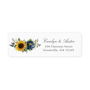 Sunflowers Navy Blue Floral Return Address Label
