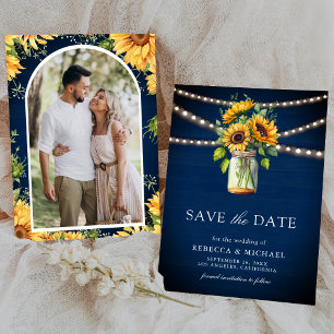 Sunflowers Navy Blue Mason Jar Photo Wedding Save The Date